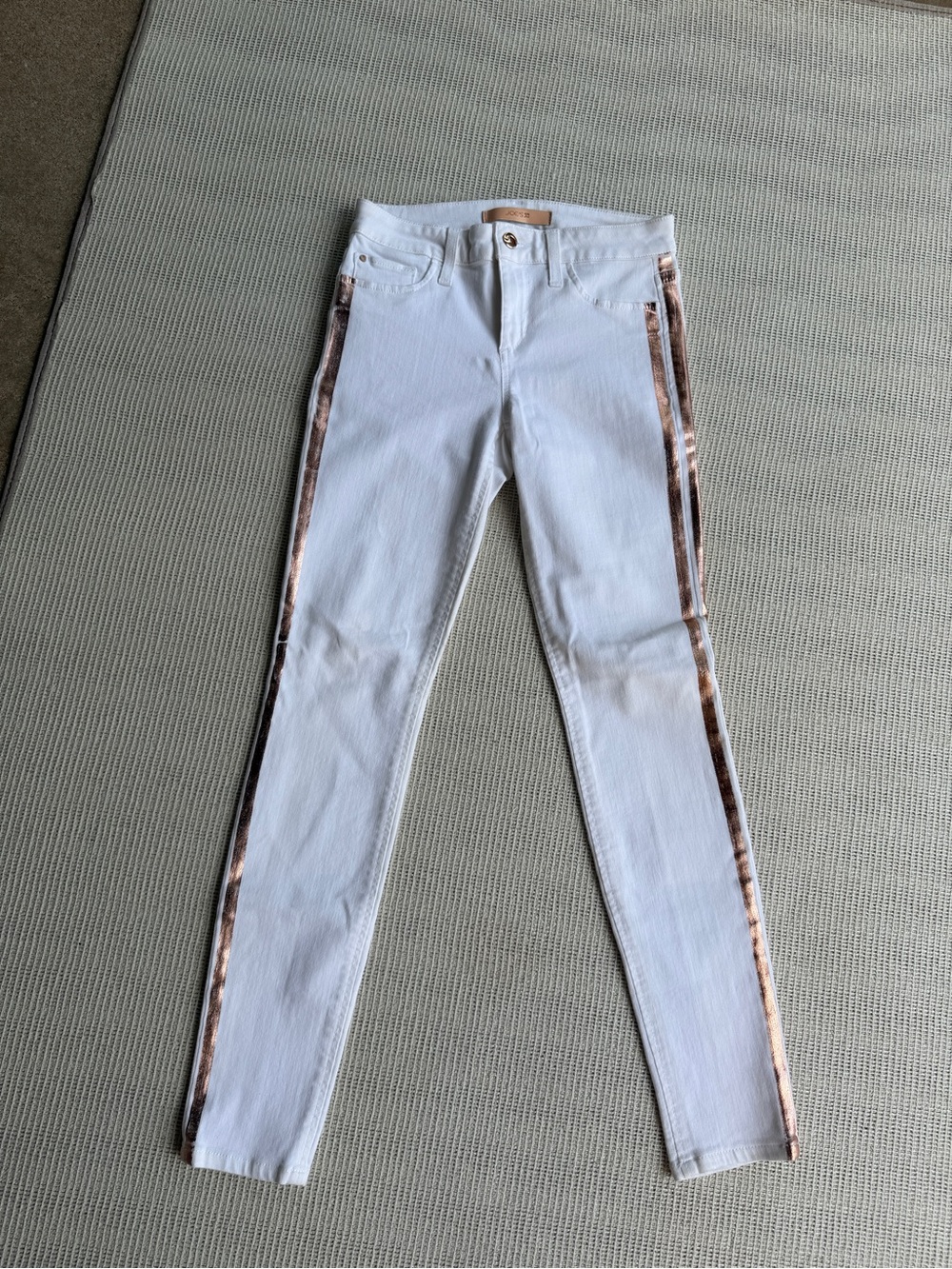 Joe's Jeans White Ankle Skinny Jeans with Rose Gold Side Stripe
